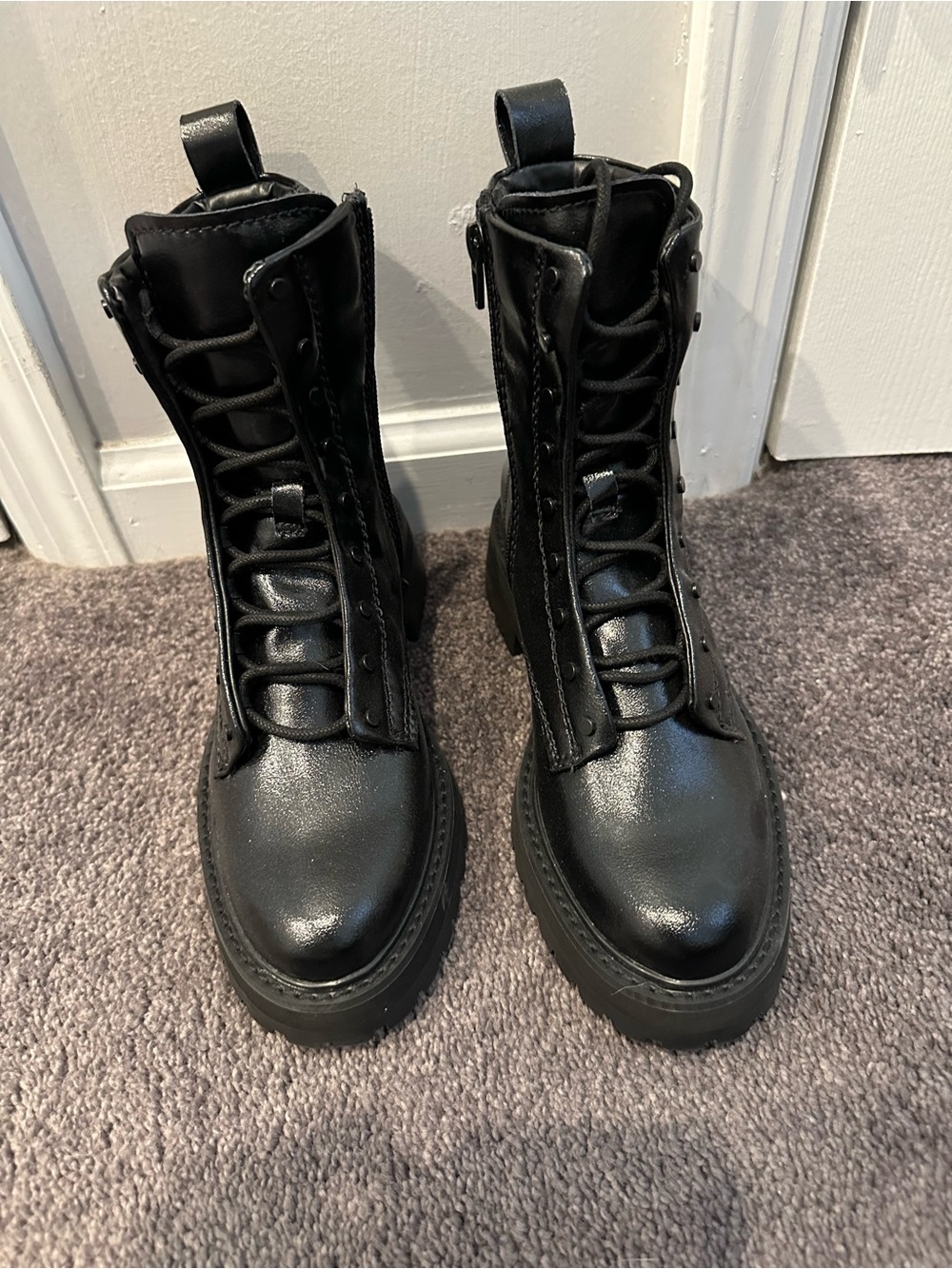 Dolce Vita Black Lace-Up Platform Combat Boots